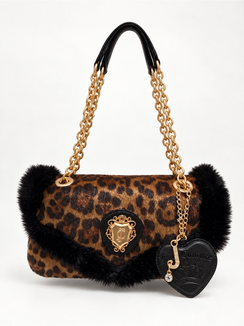 Juicy Couture Leopard Faux-Fur Shoulder Bag with Black Trim and Gold Hardware